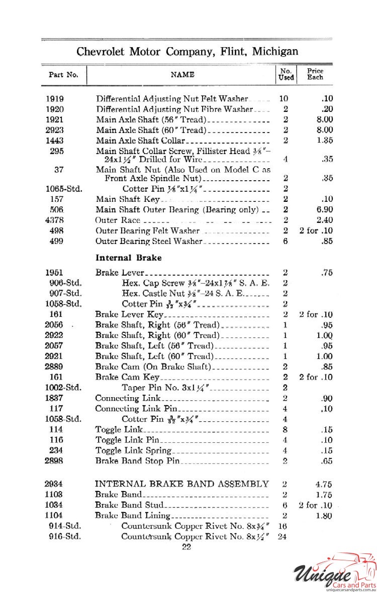 1912 Chevrolet Light and Little Six Parts Price List Page 28